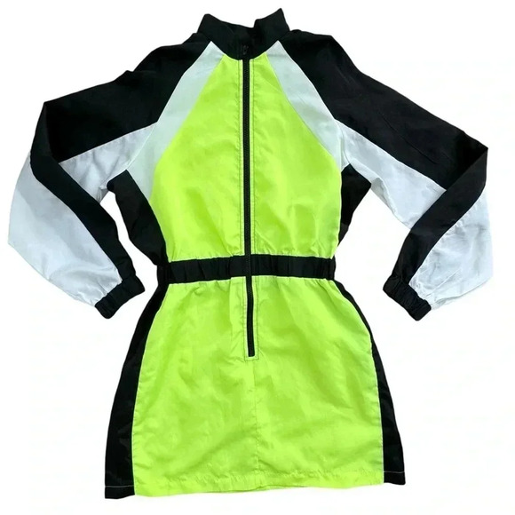 Neon Green/Yellow Wind Breaker Dress - Half Zipper Long Sleeves - Picture 1 of 10
